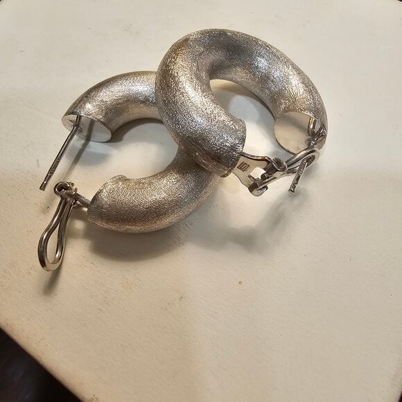 14 K White Gold, Electroform Women Earrings, Brashed, Made in Italy - Picture 9 of 14